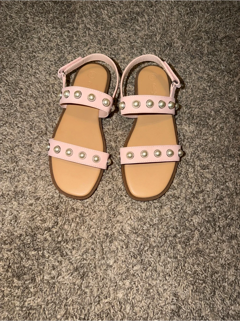 Cat & Jack Girls Pink Pearl-Stud Strappy Sandals